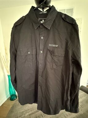 Express Black Men's Long Sleeve Button-Up Military Shirt